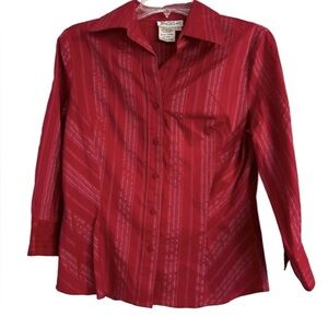 Fred David Red White Embroidered Blouse Womens S Cotton Stretch Shirt
